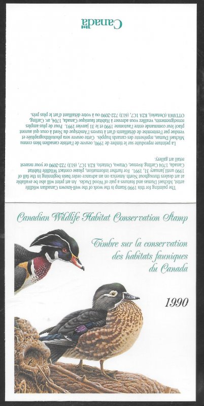 Canada FWH6  1990 $7.50 Wood Ducks Stamp Complete Booklet Mint NH OG VF