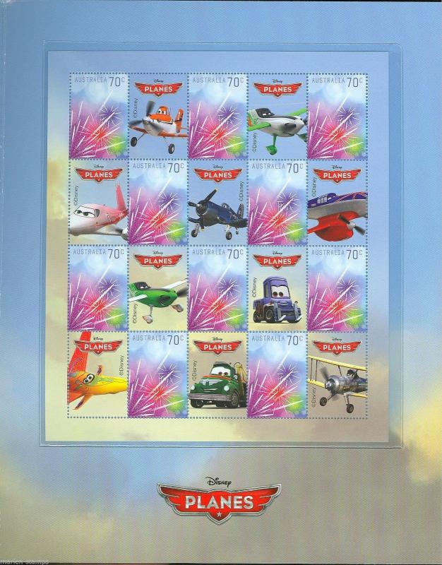 AUSTRALIA DISNEY AIRPLANES SET OF TWO SHEETS OF 10 STAMP & 10 LABELS IN FOLDER