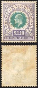 Natal SG143 One pound and 10/- Green and Violet Fiscal Cancel