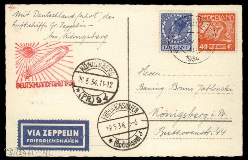 Netherlands 1934 Zeppelin Germany Deutschlandfahrt Si246 Flown Cover 90738