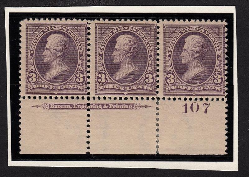 1895  Sc 268 3¢ MH OG plate no. 107 imprint strip CV $150