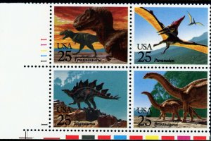 US  2422-25  Prehistoric Animals 25c - Plate Block of 4 - MNH -1989 - 11111-1 LL