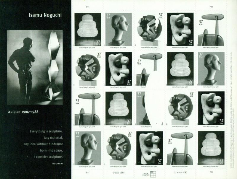 US: 2004 Isamu NOGUCHI - Art Sculpture; Complete Sheet Sc 3857-64; 37 Cents