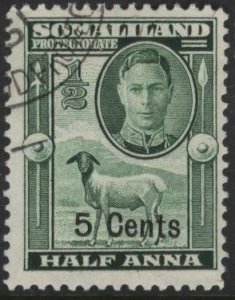 Somaliland 116 (used) 5c on ½a blackhead sheep, George VI, grn (1951)