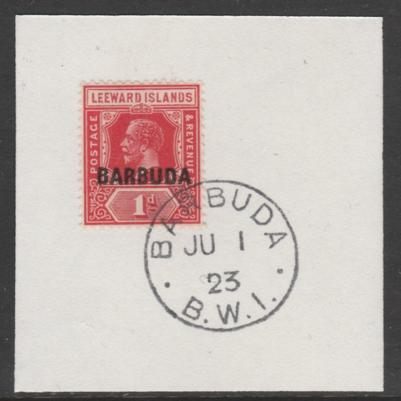 BARBUDA 1922 KG5  1d on piece with MADAME JOSEPH  POSTMARK