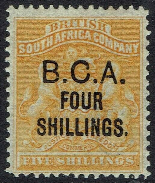 BRITISH CENTRAL AFRICA 1892 BCA OVERPRINTED ARMS FOUR SHILLINGS ON 5/- 