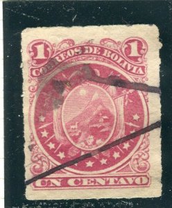 BOLIVIA; 1887 early classic rouletted issue used 1c. value