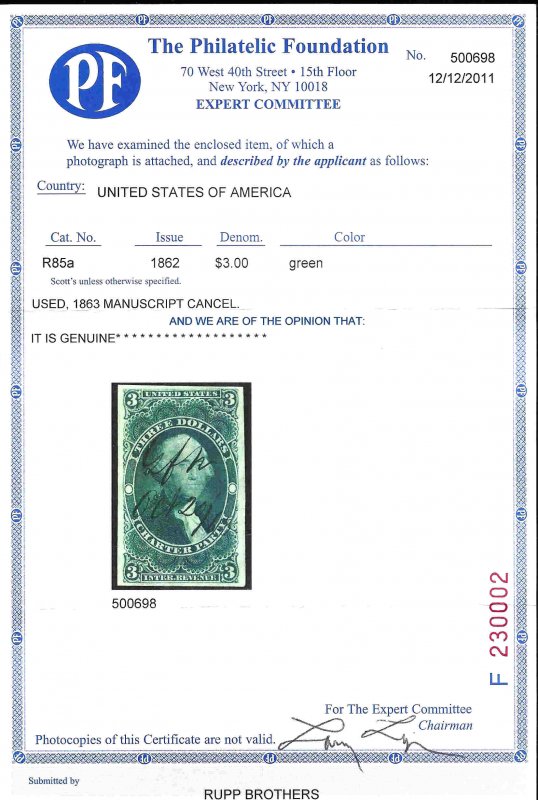 R85a Used... PF Certificate... SCV $250.00