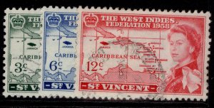 ST. VINCENT QEII SG201-203, 1958 Caribbean set, FINE USED.