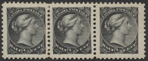 Canada #34 1/2c Small Queen Strip of 3 VF Mint OG Re-Entries In All 3 Stamps