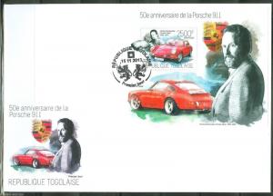 TOGO  2013 50th ANNIVERSARY OF THE PORSCHE 911 SOUVENIR SHEET FDC