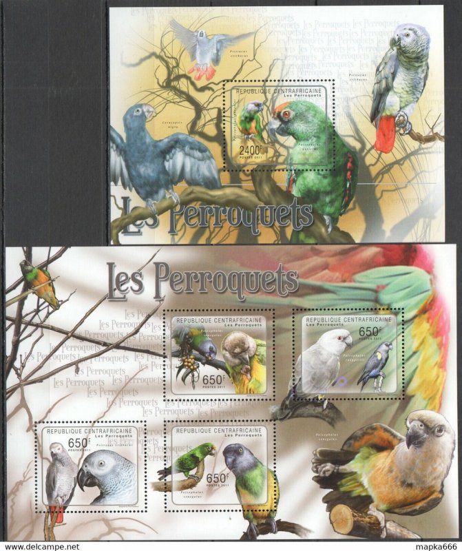 2011 Central Africa Fauna Birds Parrots Kb+Bl ** Ca1047