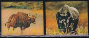 Bhutan 1970 Sc 116E, 116F Water Buffalo Rhinoceros 3D Stamp MNH