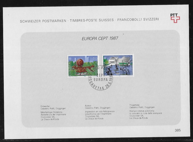 Switzerland 808-809 1987 Europa PTT Collection Sheet FD