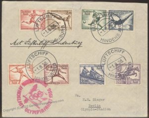 Germany 1936 Hindenburg Zeppelin Mi32Ib Olympics Full Set Bordpost Cover 106961