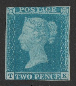 GREAT BRITAIN 1841 QV 2d white lines, letters TK, Plate 4. SG 14 cat £6250.