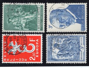 Belgium 1958-63 Group of 4 Commemoratives, Scott 527, 530, 539, 587 used