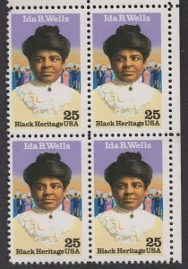 1990 Ida Wells Black Heritage Block Of 4 25c Postage Stamps, Sc# 2442, MNH, OG