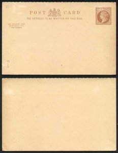 CP34 QV 1/2d + 1/2d Brown Reply Postcard Format CF9 Stamp L3 Mint