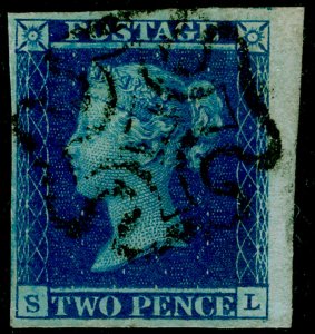 SG14, 2d blue PLATE 3, VERY FINE USED. Cat £275. BLACK MX. 4 MARGINS. SL 