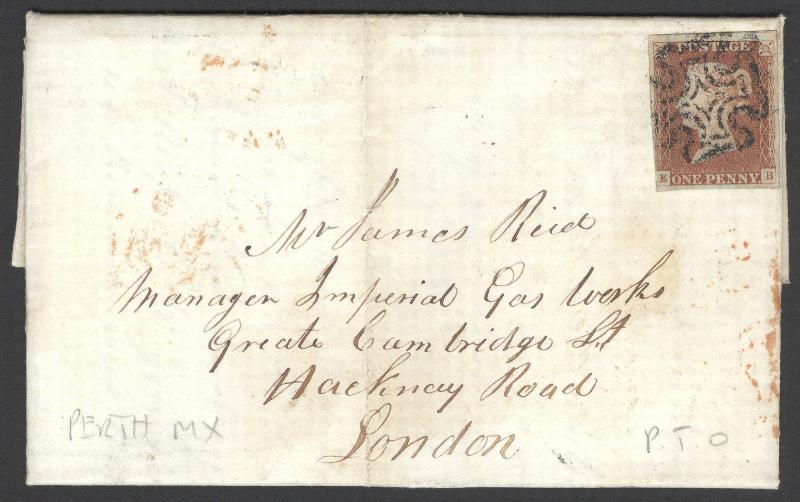 SG8, 1d red-brown, USED, on 1843 COVER. PERTH MX. Cat £600. EB