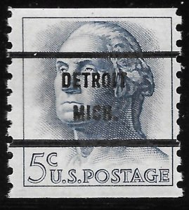 MNH US Bureau Precancels: MI; Detroit #1229–71 5¢ Washington Coil Issue