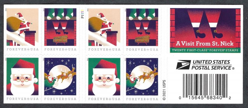 United States #5647b Christmas (2021). Double-sided booklet of 20.  MNH