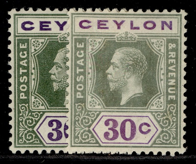 CEYLON GV SG313 + 313a, 30c SHADE VARIETIES, M MINT. Cat £11.