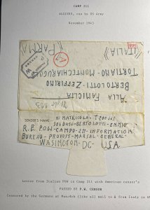 1943 Algeria Italian Prisoner Of War Camp 211 Letter Cover To Parma Italy