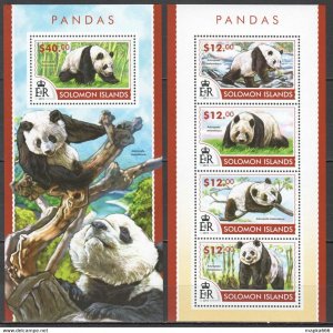 2015 Solomon Islands Pandas Wild Animals Fauna #3142-46 1+1 ** Ls430