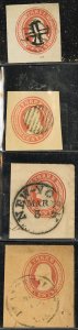 US Stamps # U1-4 Used VF Cut Square Scott Value $150.00