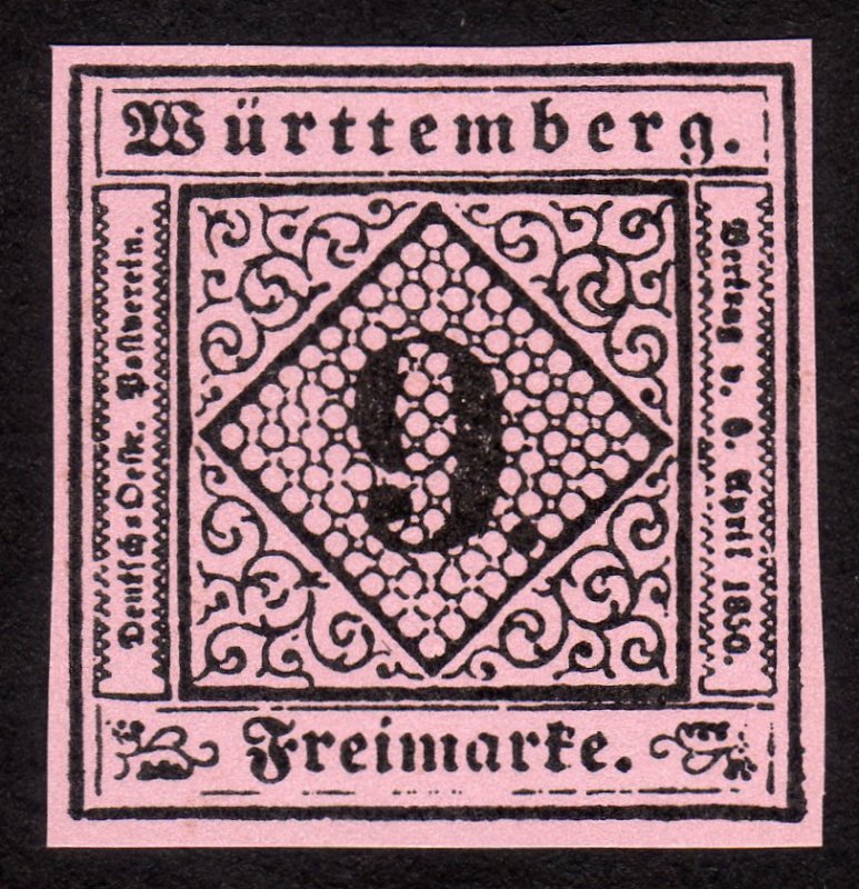 1851, Germany Wurttemberg 9Kr, MNG, Sc 5, FORGERY / REPRINT