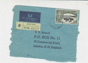 Brunei 1967 Airmail Registered Brunei Stamps Cover FRONT to England Ref 33231