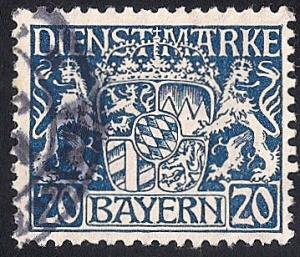 Bavaria #O14 20PF Official Coat of Arms Stamp used F-VF