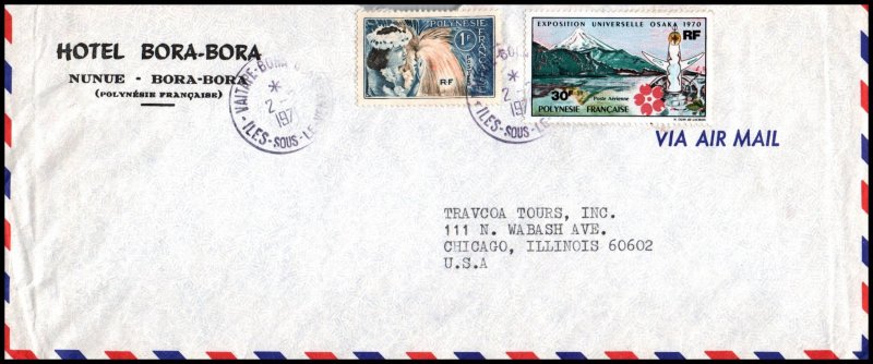 French Polynesia Hotel Bora-Bora to Chicago,IL 1971 Airmail Cover