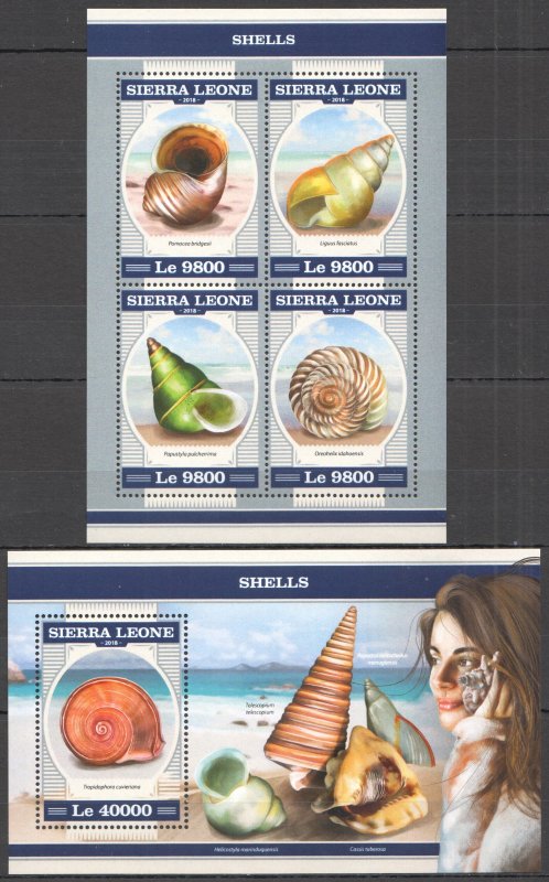 HM1452 2018 SIERRA LEONE SHELLS SEASHELLS & GIRLS MARINE LIFE #9439-2+BL1416 MNH