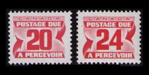 CANADA 1977 20c + 24c, #J38 #J39 RED, 2 VF MNH POSTAGE DUE STAMPS (U363)