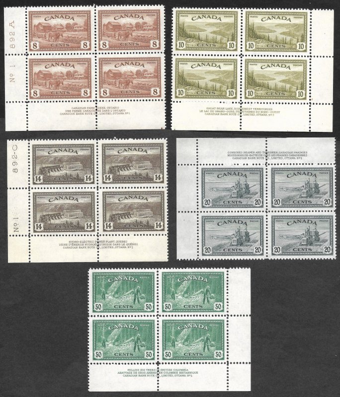 Doyle's_Stamps: Scott #268** to #272** Canadian 1946 NH Plate Block Set