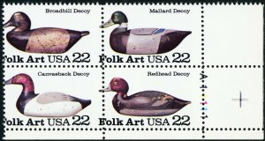 2141a, MNH 22¢ Duck Decoys Misperfed Plate Block Freaky Error - Stuart Katz