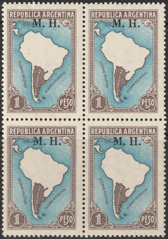 Argentina 1937 Sc OD145 block MNH**