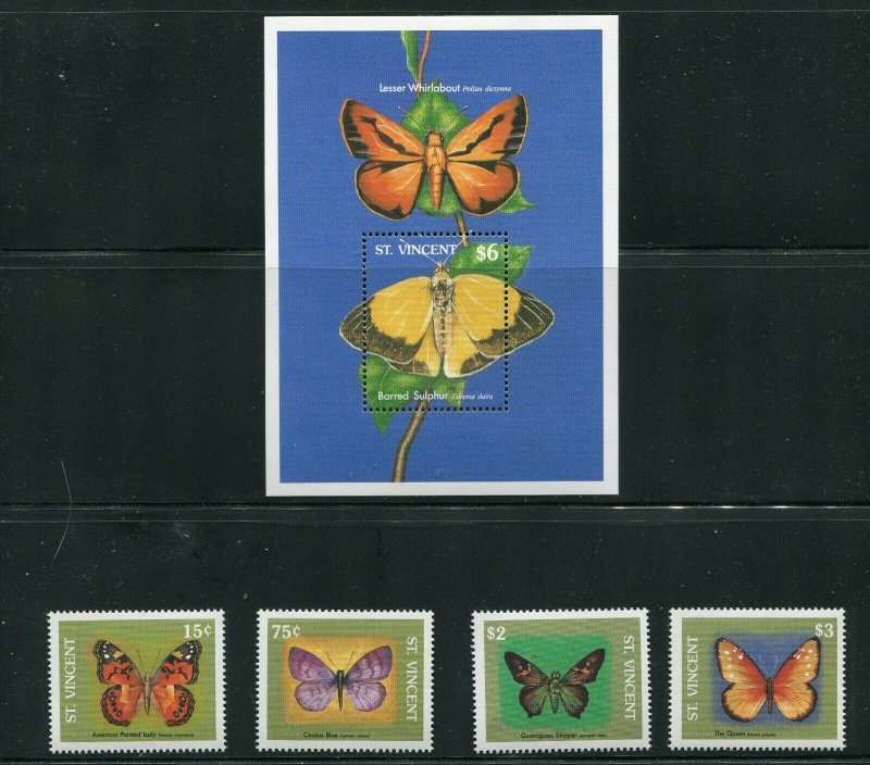 St. Vincent 1248,1249,1251,1252,1255 Butterflies Partial Set 1989 MNH