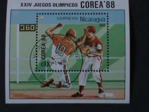 ​NICARAGUA  24TH OLYMPIC GAMES-COREA'88-BASE BALL CHAMPIONSHIP-CTO- S/S VF