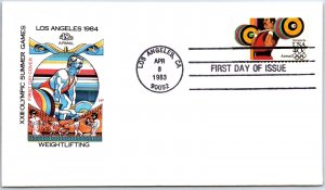 U.S. FIRST DAY COVER 1984 SUMMER OLYMPIC GAMES LOS ANGELES WEIGHLIFTING KRIBBS