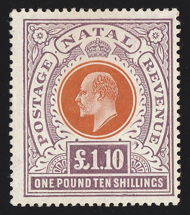 NATAL 1904 KEVII £1/10/-, wmk mult crown. Rare top value.