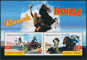 Bequia Stamps 2011 MNH Ranch Horse Horses Farm Animals 2v S/S I