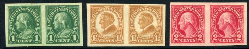 U.S. 575 to 577, Unused Lightly Hinged Imperforate Horizontal Pairs