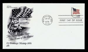 FIRST DAY COVER #1597 Fort McHenry Flag 15c ARTCRAFT U/A FDC 1978