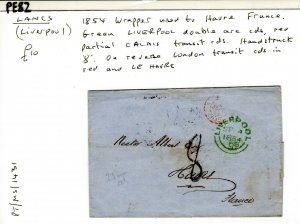 GB Cover Liverpool Green CDS Handstruck *8* France Havre Calais London 1854 PE82 