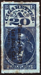 TA111a Cigarette Revenue Stamp: 20 Class A Cigarettes (1917) Used