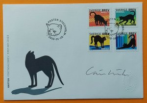 Sweden 2010 Scott 2631 a.-d. Black cats FDC signed by Carina Länk